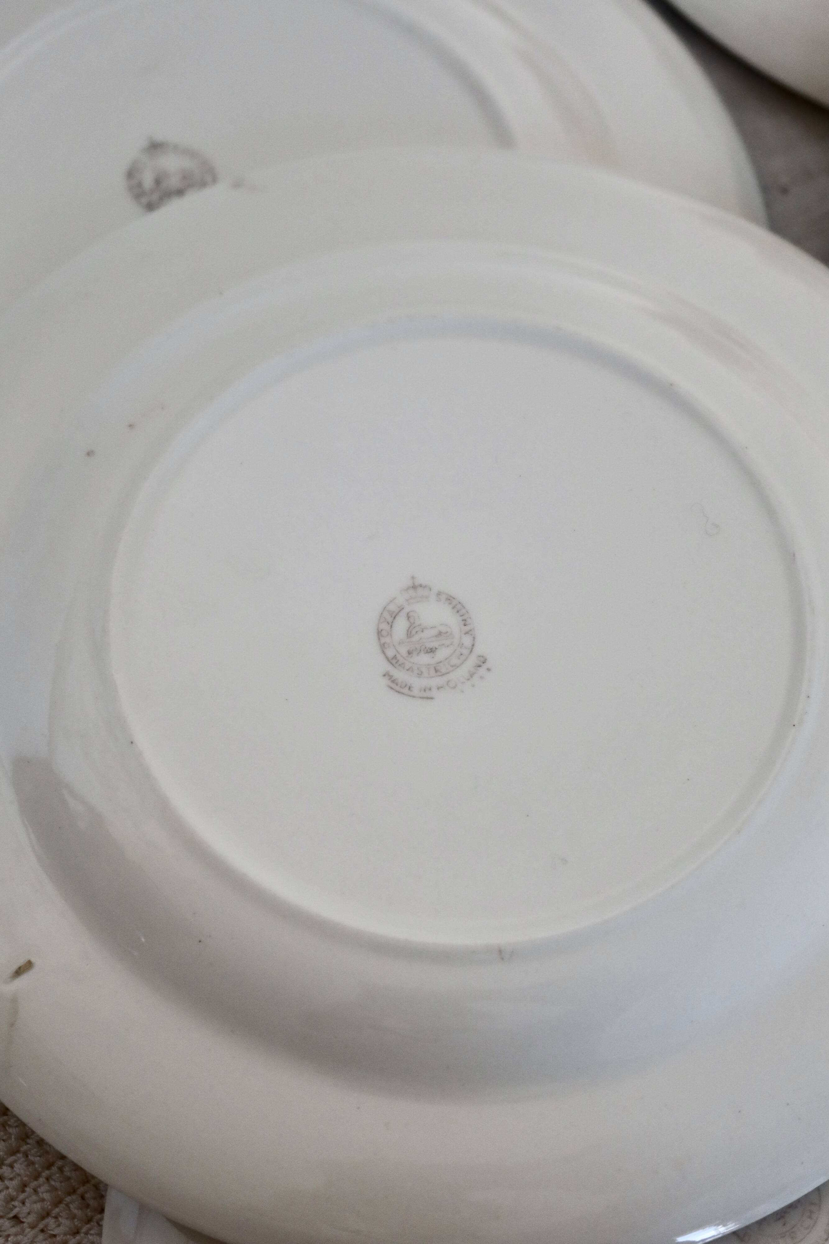 6 Royal Sphinx Maastricht earthenware dessert plates made in Holland earthenware polychrome floral pattern