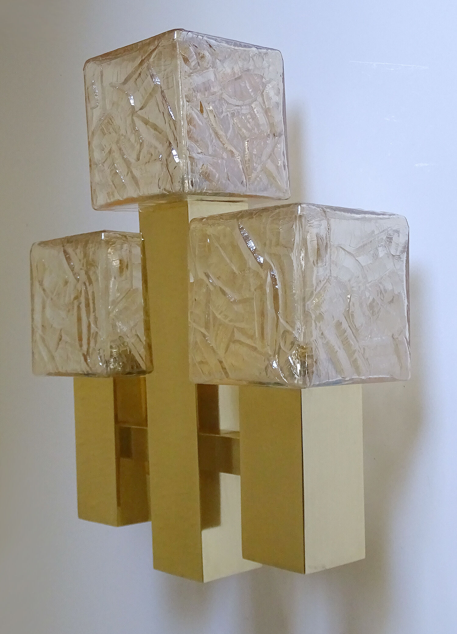 Vintage wall lamp Kalmar Austria, brass glass, 60s
