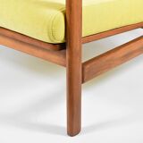 Scandinavian restored armchair, original 60s icon, yellow, teak