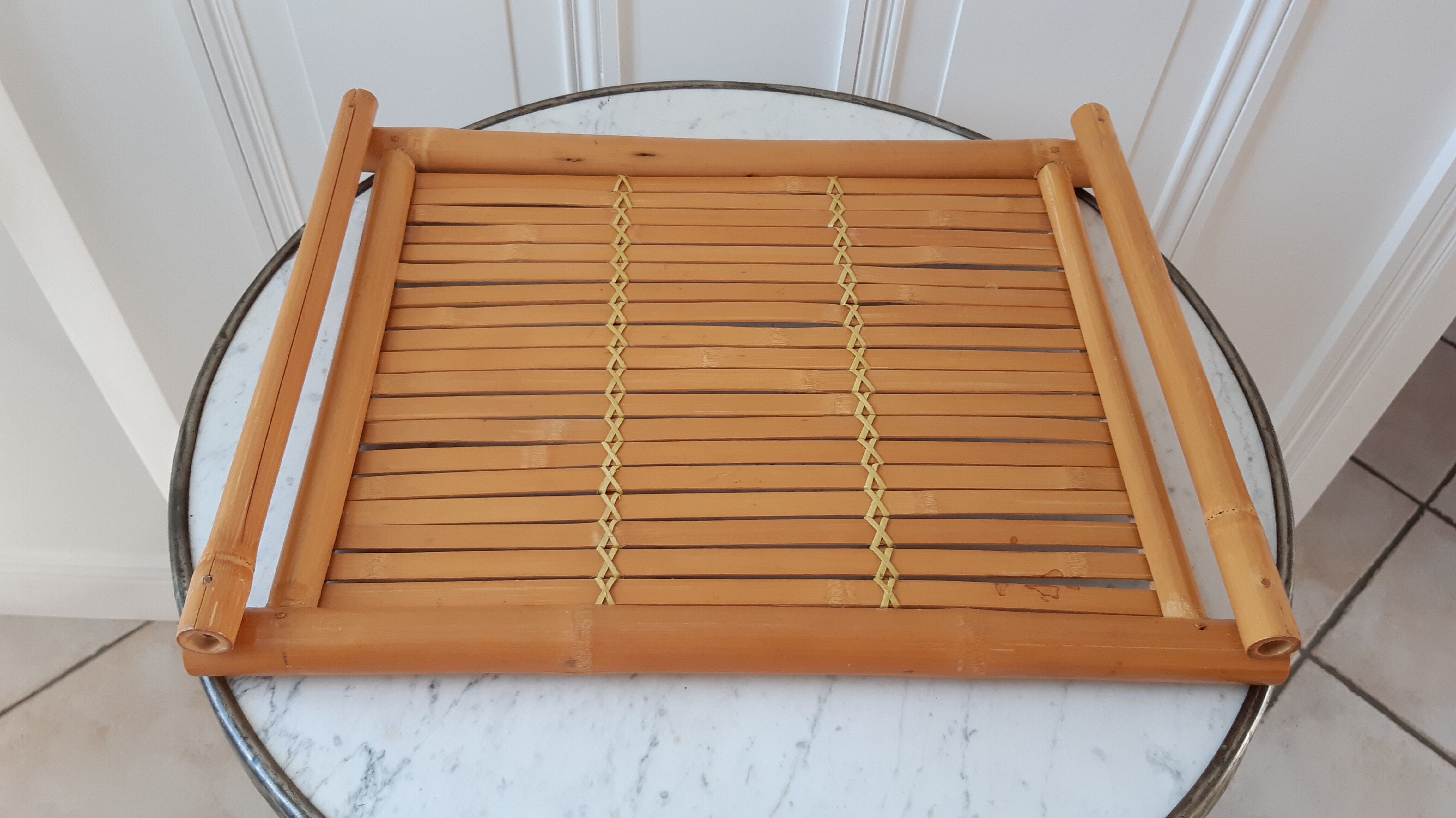 Large tray in bamboo and rattan 70s