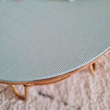 Vintage rattan coffee table round blue top