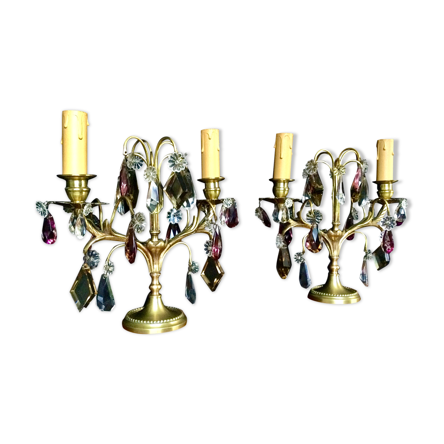 Pair of bronze and crystal girandoles