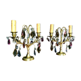 Pair of bronze and crystal girandoles