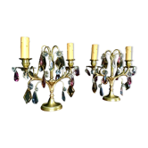 Paire de girandoles en bronze et cristal