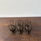 Set of 6 vintage 70s glasses with smoked grey ring feet