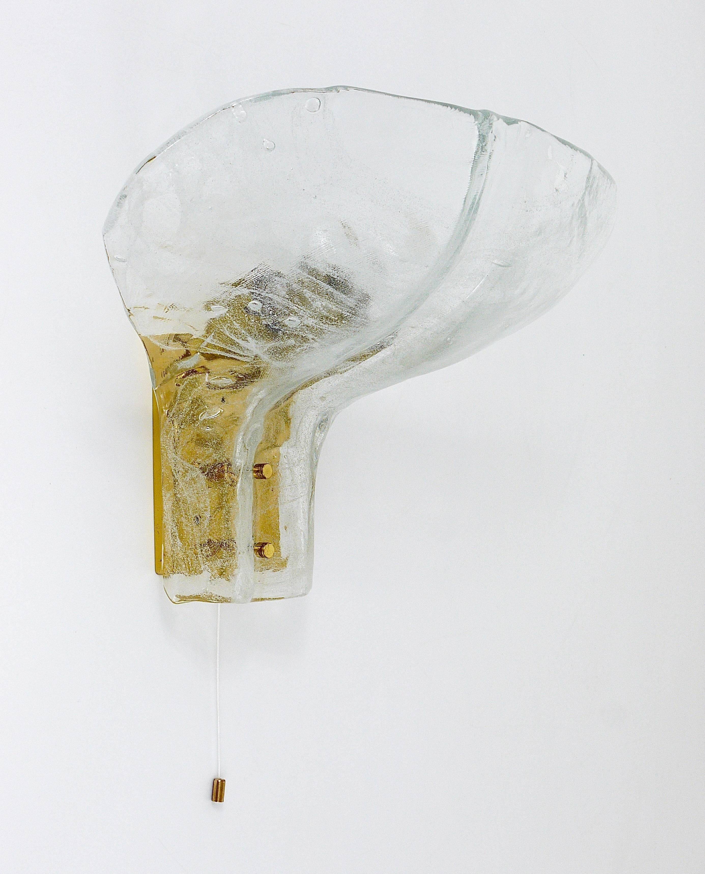 J.T. Kalmar enormous petal wall light in brass and blown glass, mid-century, Austria, 1970s