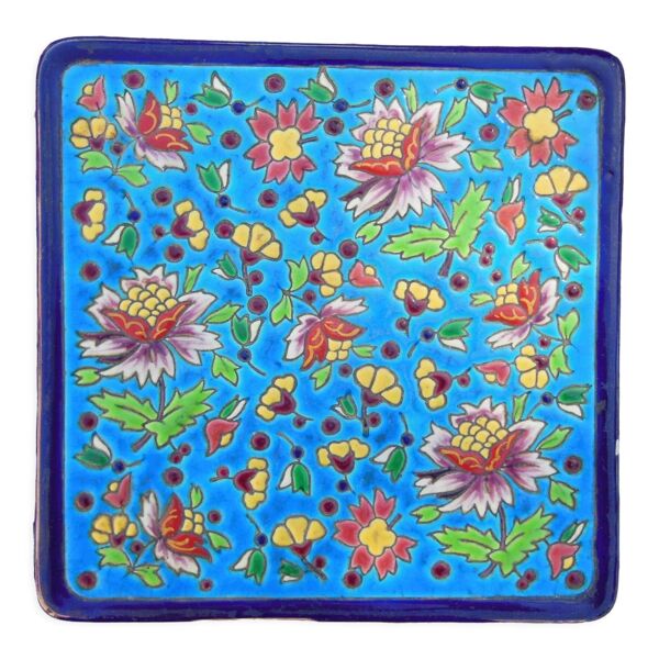 Dessous de plat emaux cloisonné De Longwy décor rare de longwy