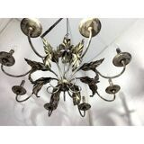 Lustre contemporain en fer forgé florentin brun-argent