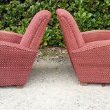 Pairs of art deco club armchairs in red fabrics year 30