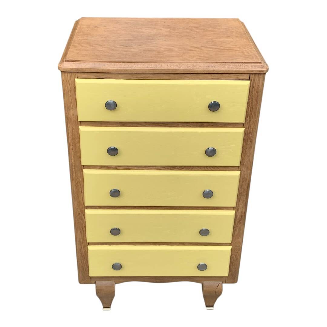 Art Deco chest of drawers in raw oak and yellow