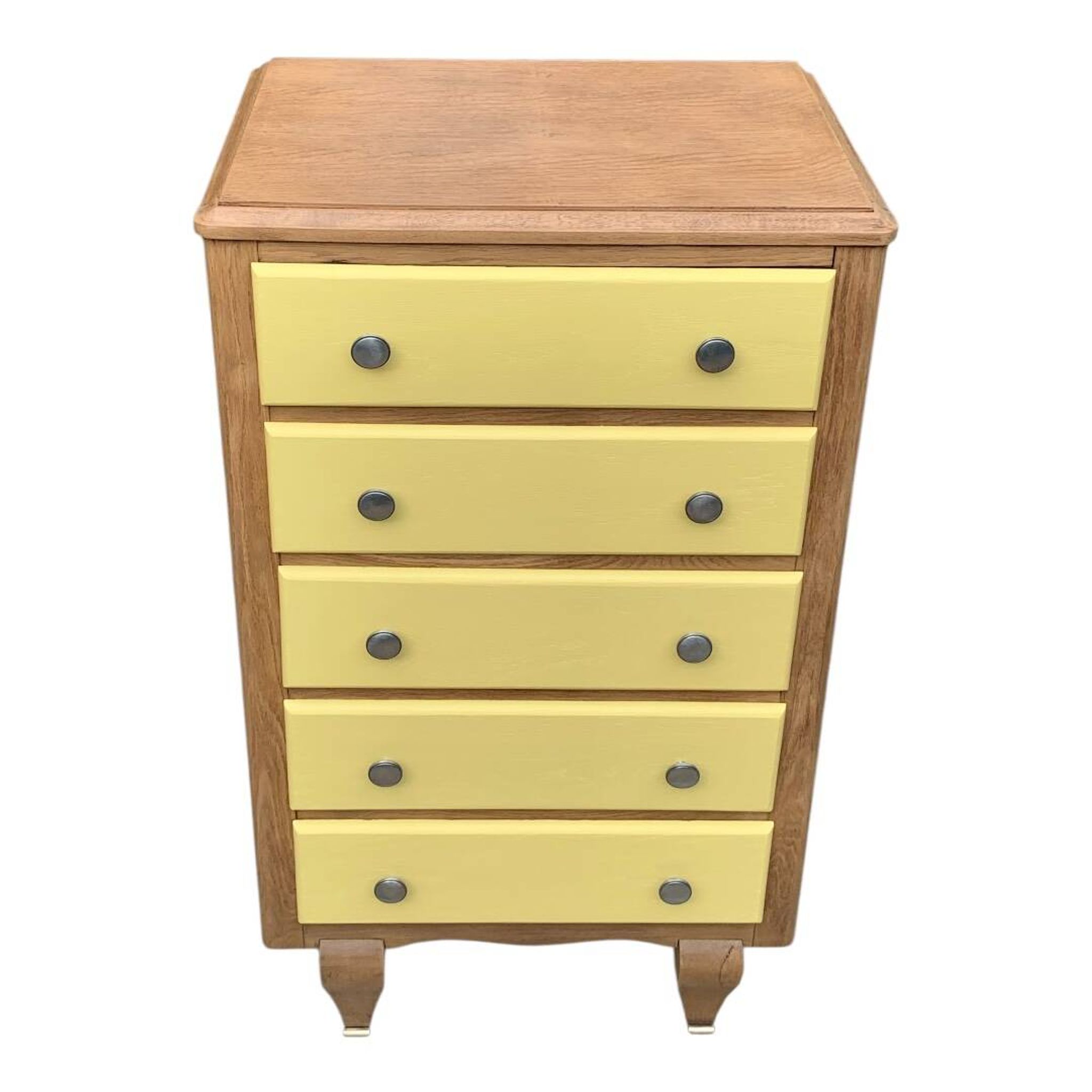 Art Deco chest of drawers in raw oak and yellow