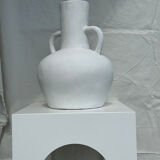 Handcrafted terracotta vase painted white with double handles h:40 d:30