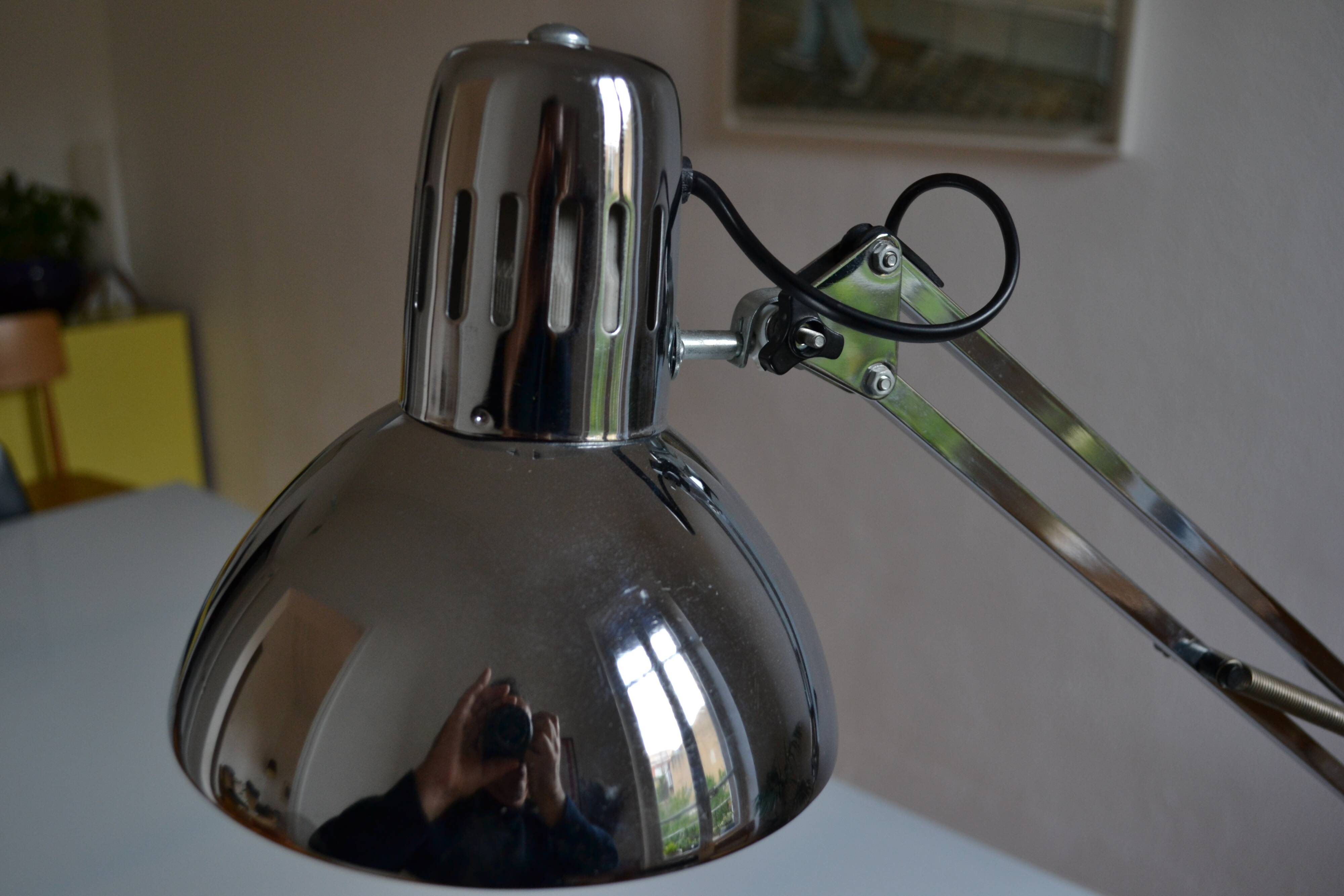 Articulated architect lamp with vintage clip, 90s, chrome metal