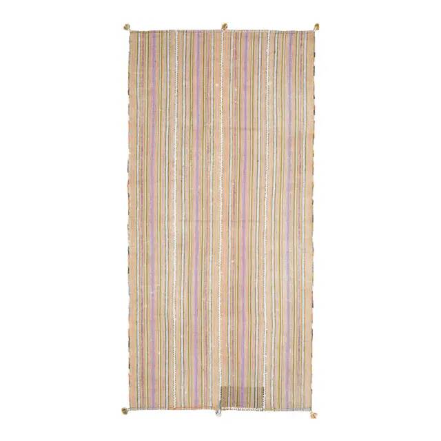1970s Turkish Oushak Handmade Wool Cotton Beige Runner Rug 130x266