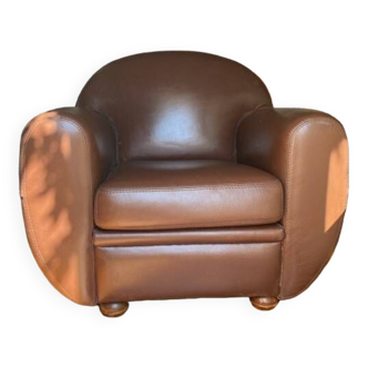 Fauteuil club en cuir marron