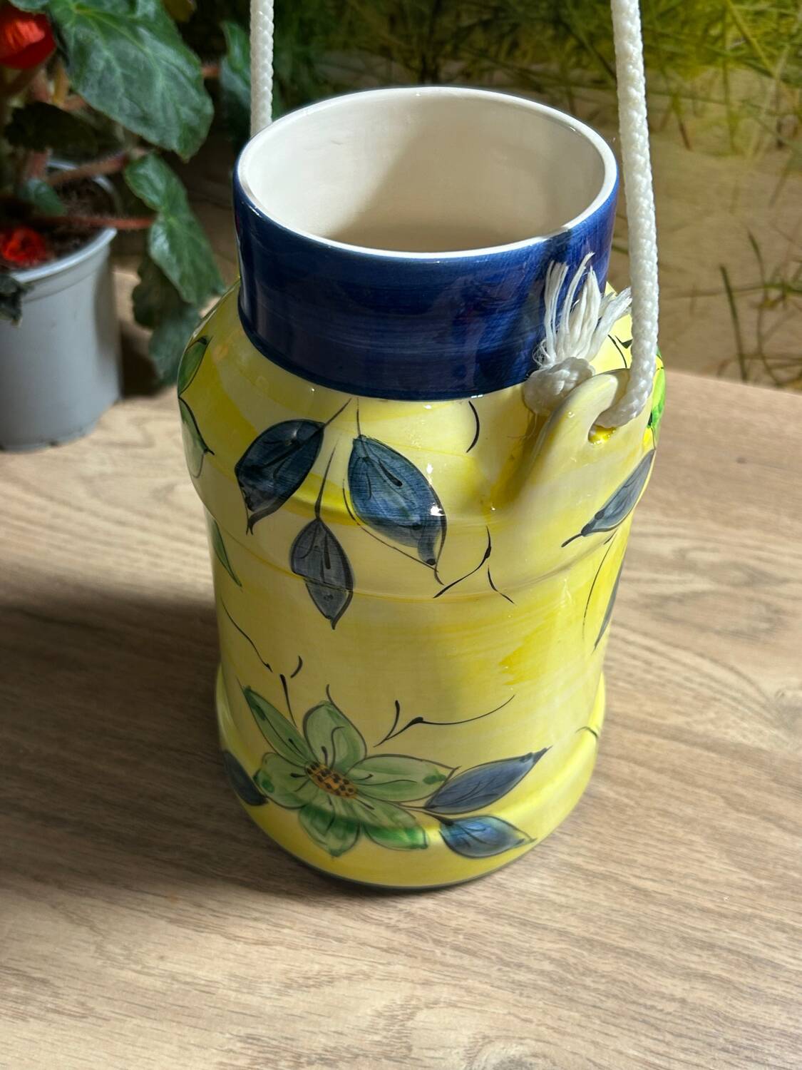 Ceramic milk jug with floral decoration / vase / pitcher green / yellow 20cm