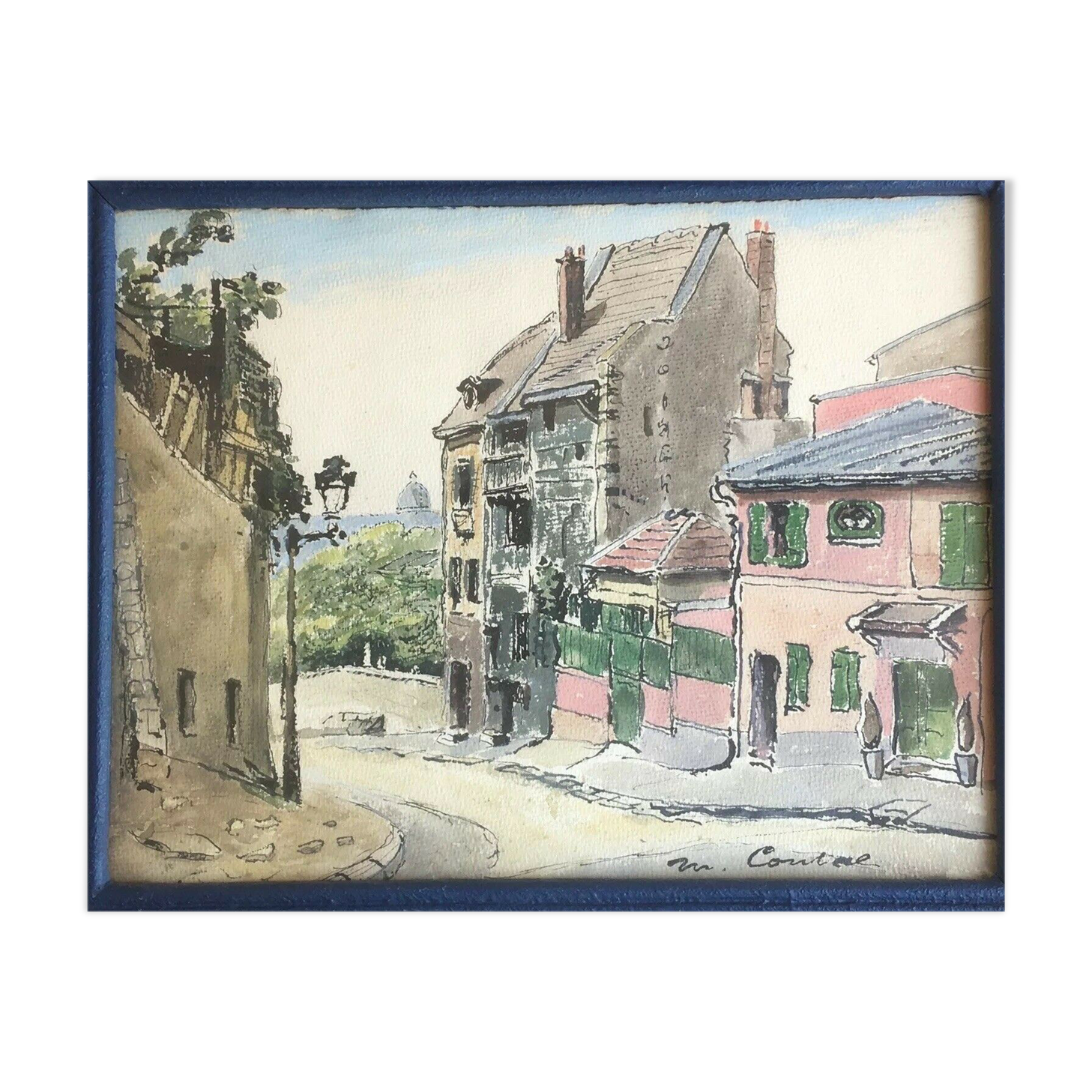 Painting Painting Signed Paris 18th Arrondissement Rue Caulaincourt Maisons Sacré-Coeur XX ème