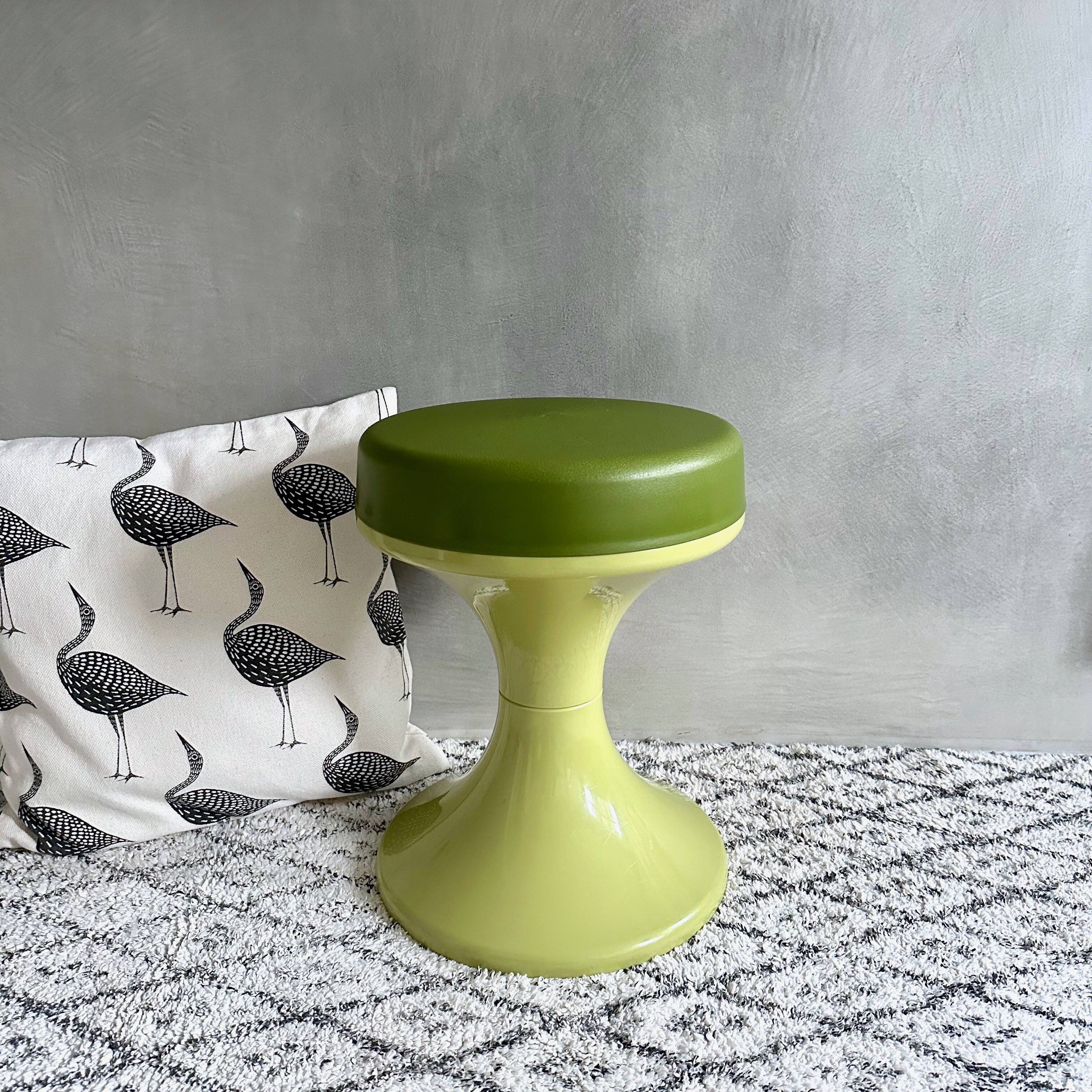 70's stool green, Tulip stool plastic, side table, Mid Century Interior.