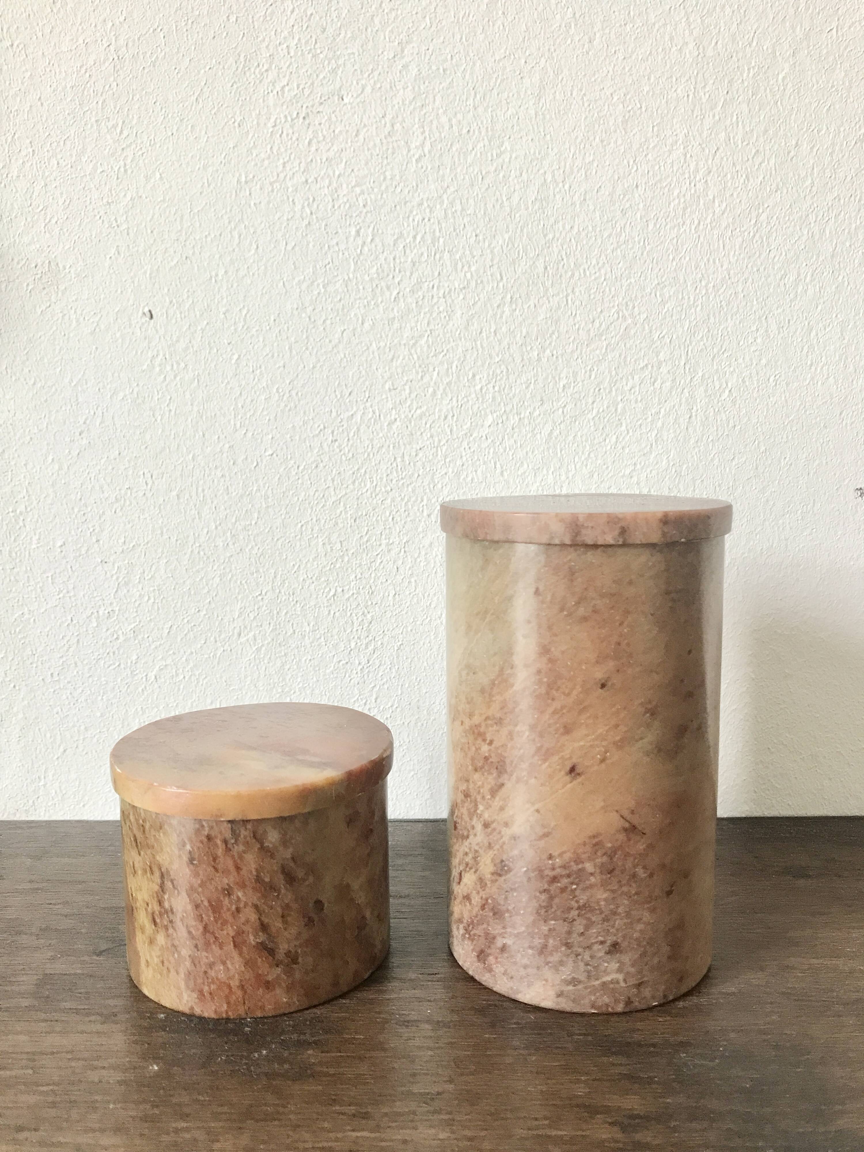 Duo of brown stone boxes