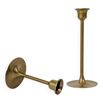 Paire de bougeoirs vintage en laiton, design minimaliste, années 60