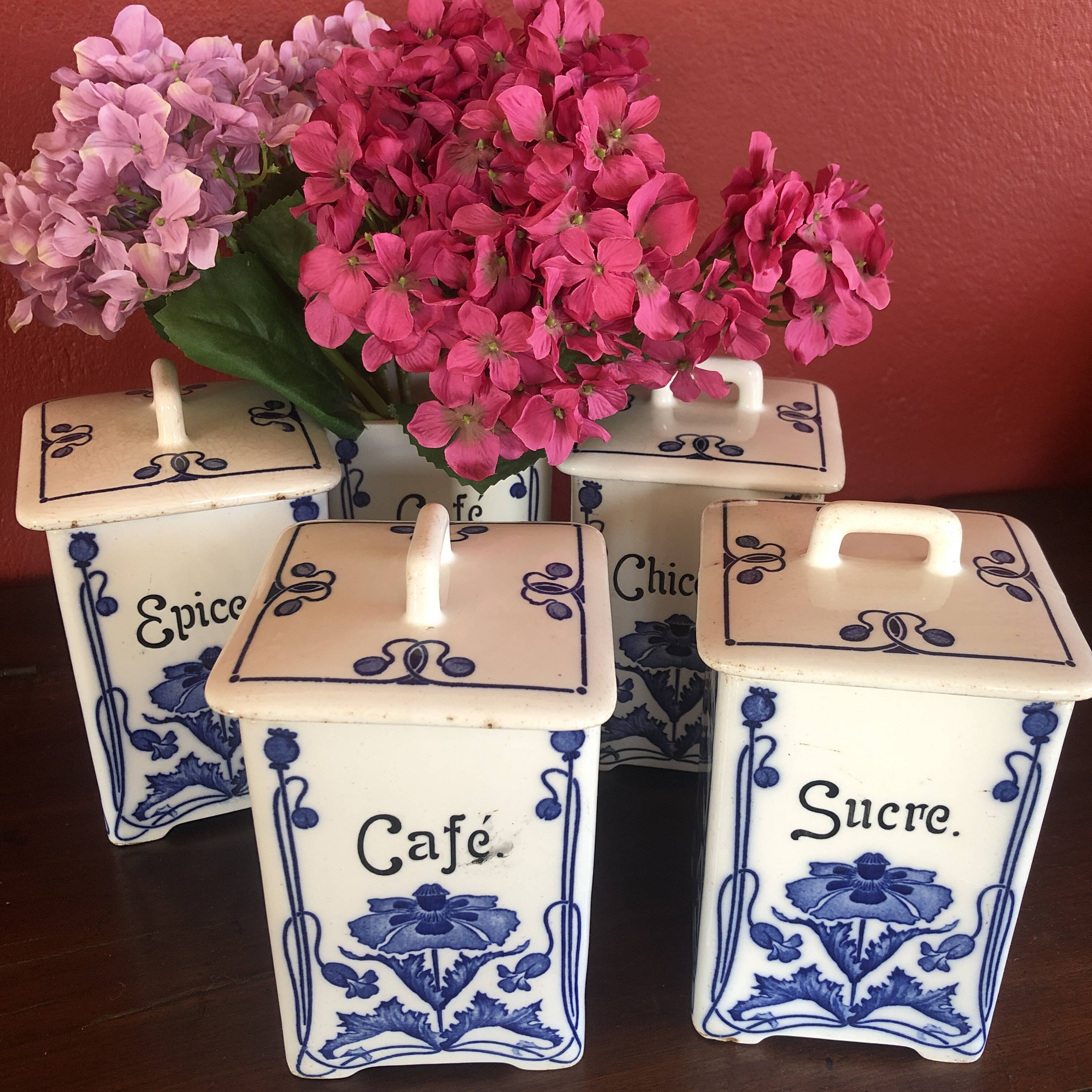 5 cobalt blue flower spice jar