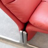 Armchair and pouf in red leather, Vitelli and Ammannati, for Brunati 70/80