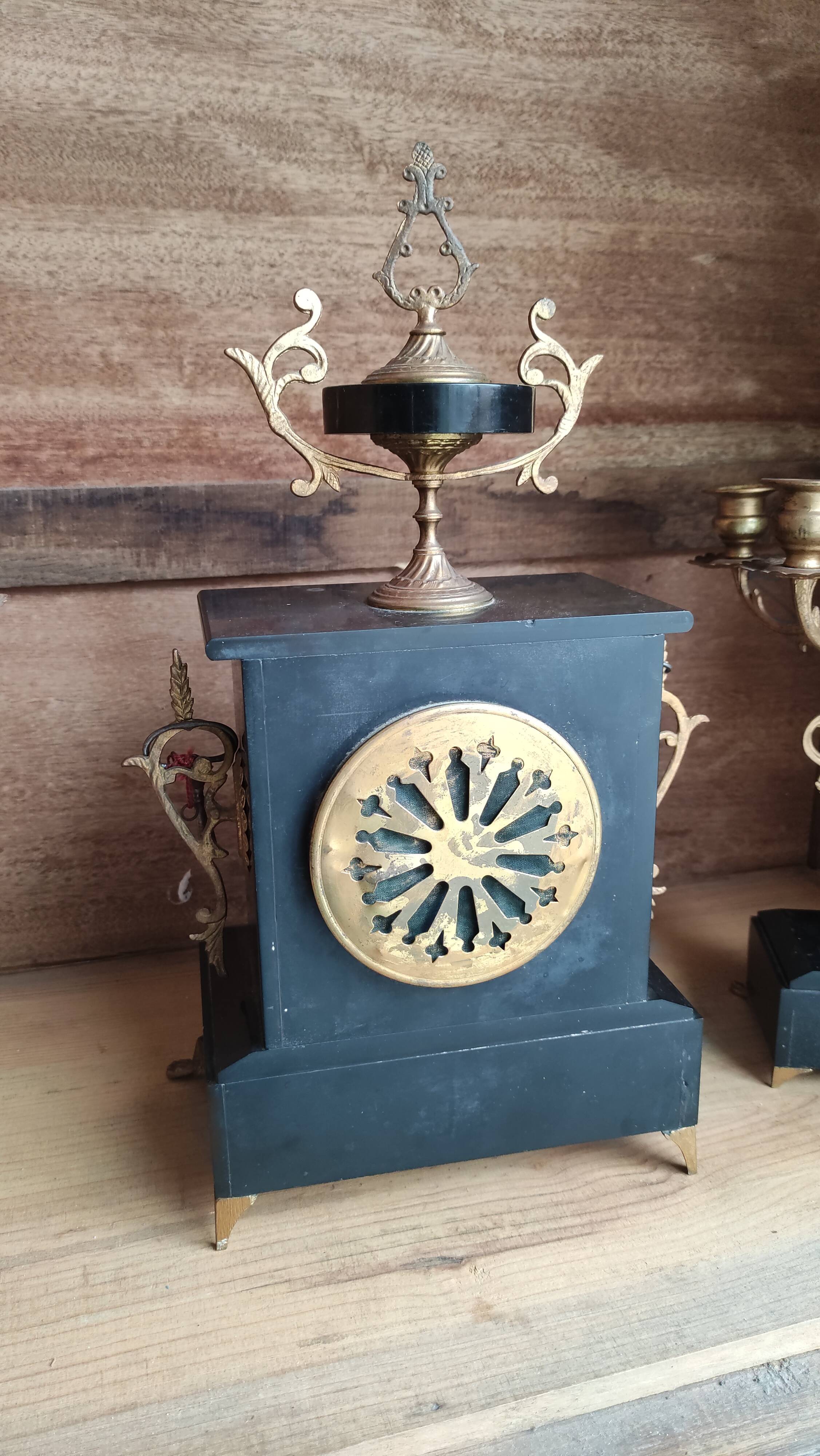 Old fireplace set period Napoleon III clock clock chandeliers