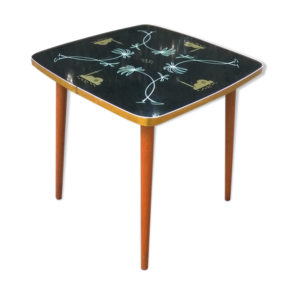 Table basse vintage décor oriental stylisé 1960