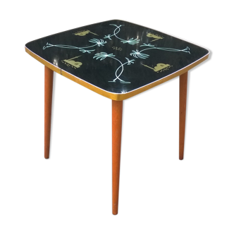 Table basse vintage décor oriental stylisé 1960
