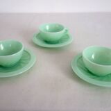 Series of 10 almond green opaline cups and saucers from the 1950s
