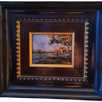 Original enamel painting, framed, signed EJ Guitard