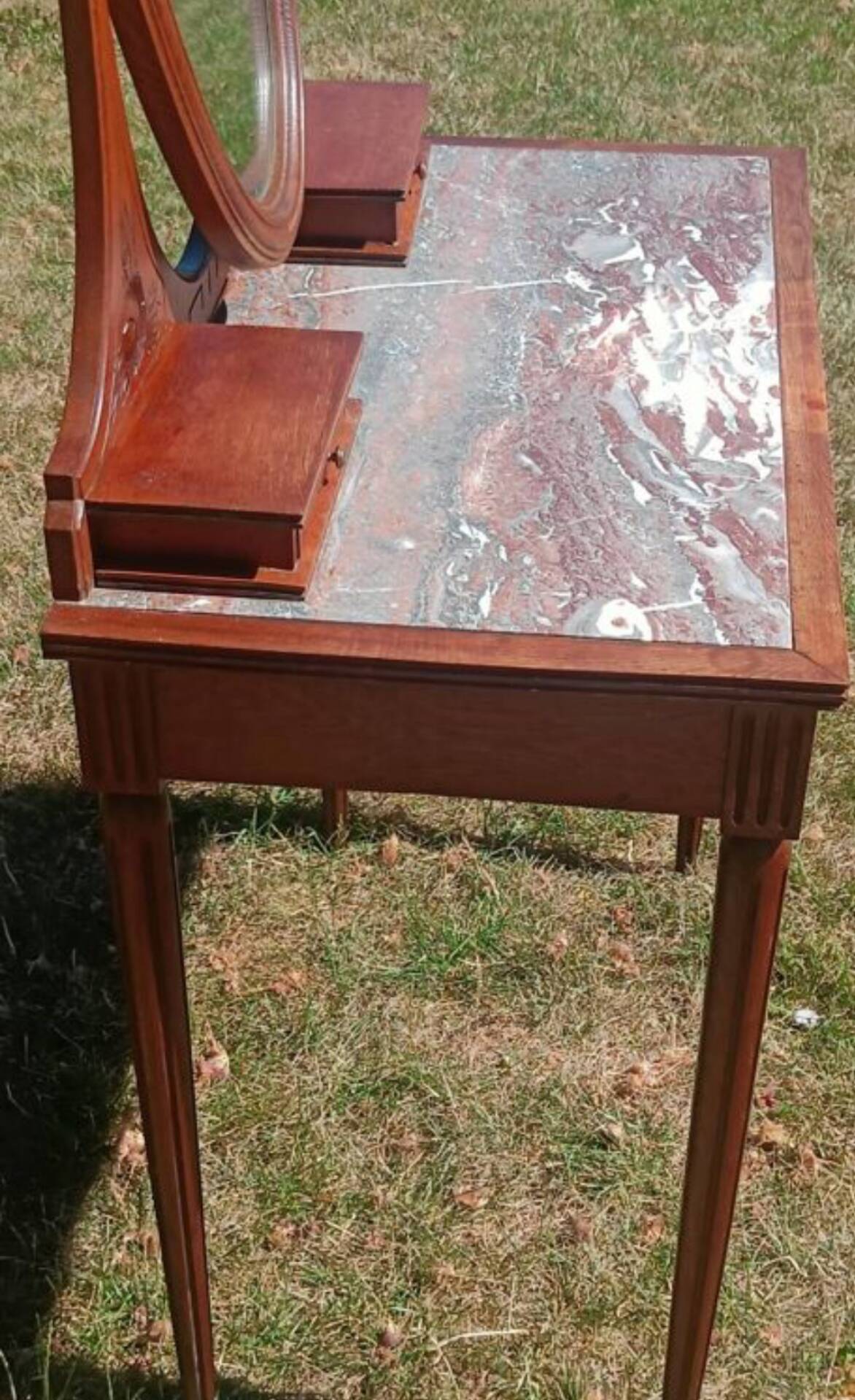 Art Deco dressing table in oak and red marble, 1920s-30s.