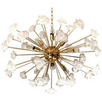 WHITE FLOWERS MURANO GLASS SPUTNIK OVAL GOLD CHANDELIER