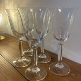 5 large tulip-shaped crystal glasses for wine or water.
