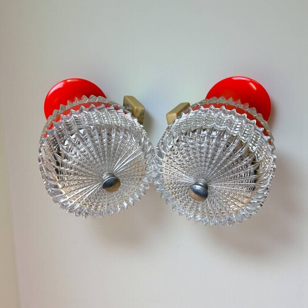 Pair Red Mid Century Modern wall lamps