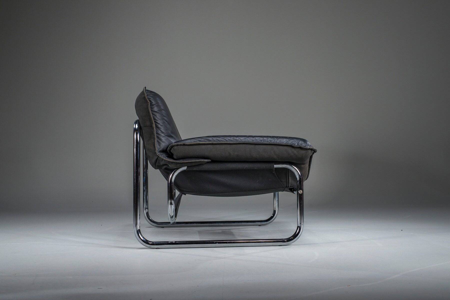 Bauhaus lounge chair in black leather attributed to Johan Bertil Häggström for Swed-Form / Ikea, Sweden, 1970s