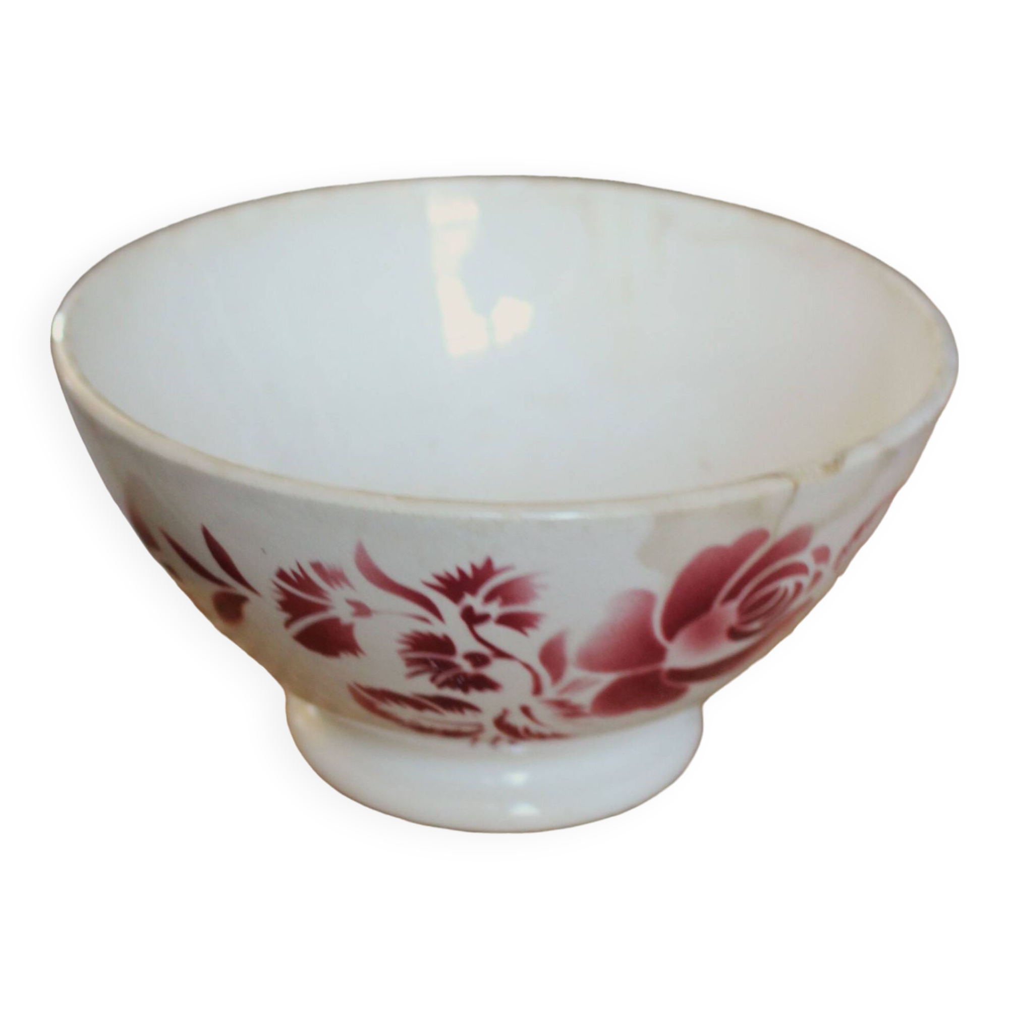 Bol sur pied fleur rouge Digoin Sarreguemines