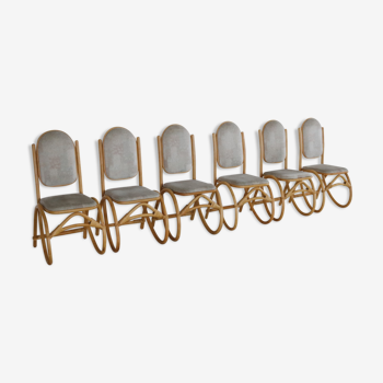 Ensemble vintage de 6 chaises en bambou