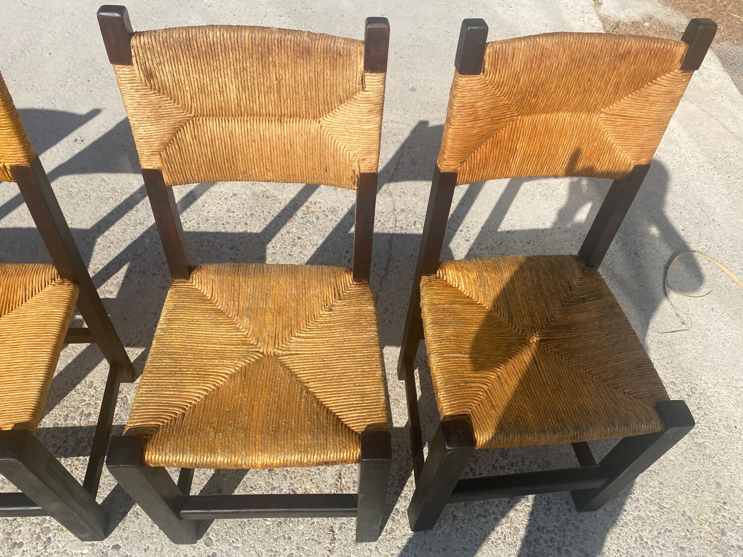 Set of 6 oak and straw chairs 1960