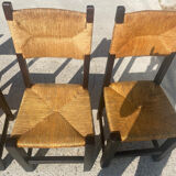 Set of 6 oak and straw chairs 1960