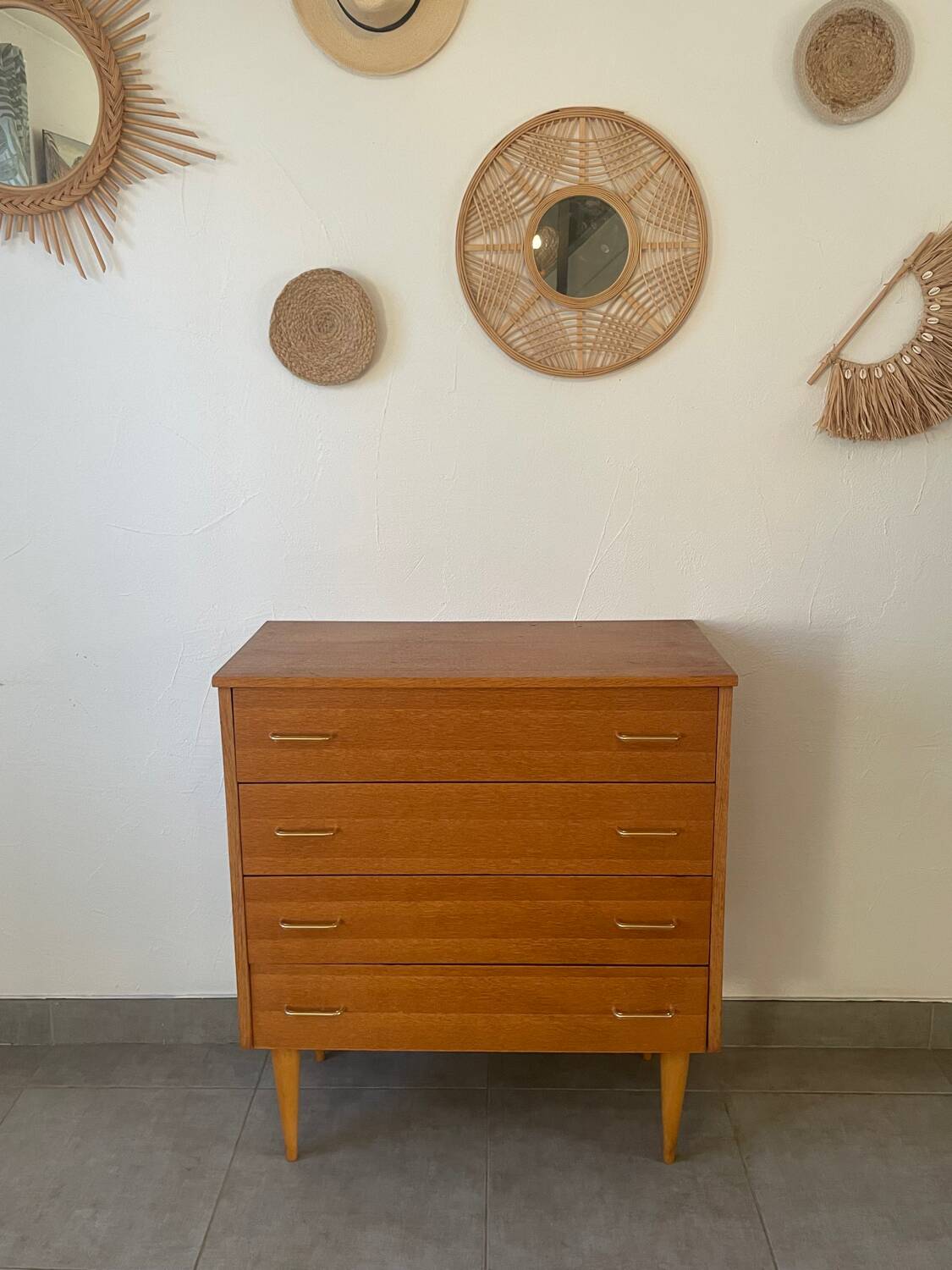 Vintage oak chest of drawers from the 1960s