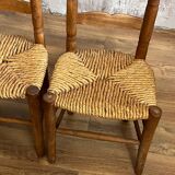 4 chaises Art Populaire en bois et paille