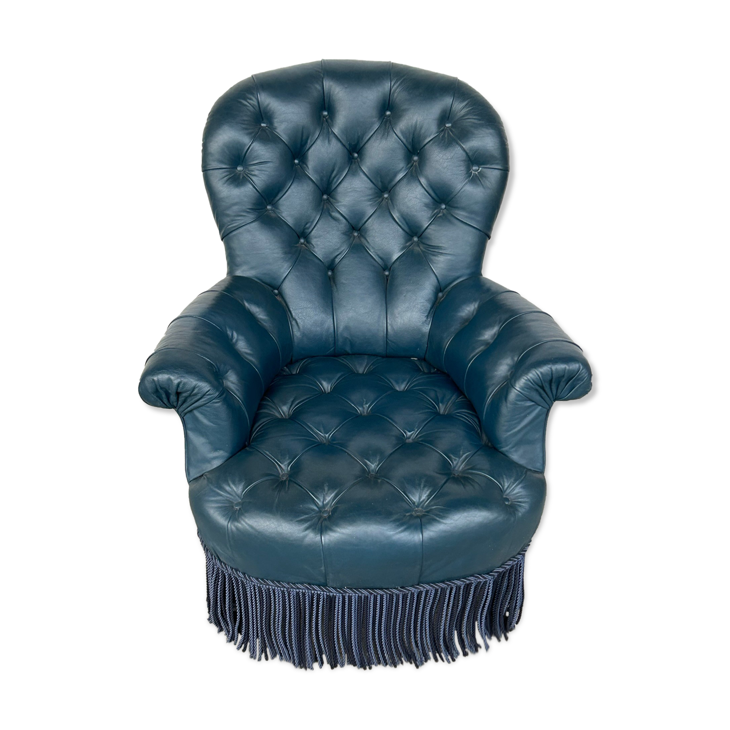 Armchair Napoleon III leather Chesterfield way, late nineteenth