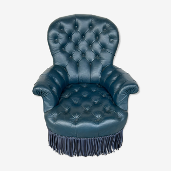 Fauteuil Napoléon III en cuir façon Chesterfiel, fin XIXéme