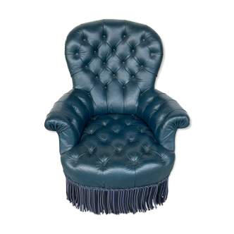 Fauteuil Napoléon III en cuir façon Chesterfiel, fin XIXéme