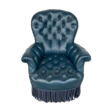 Armchair Napoleon III leather Chesterfield way, late nineteenth