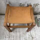 Solid elm and leather stool Maison Regain