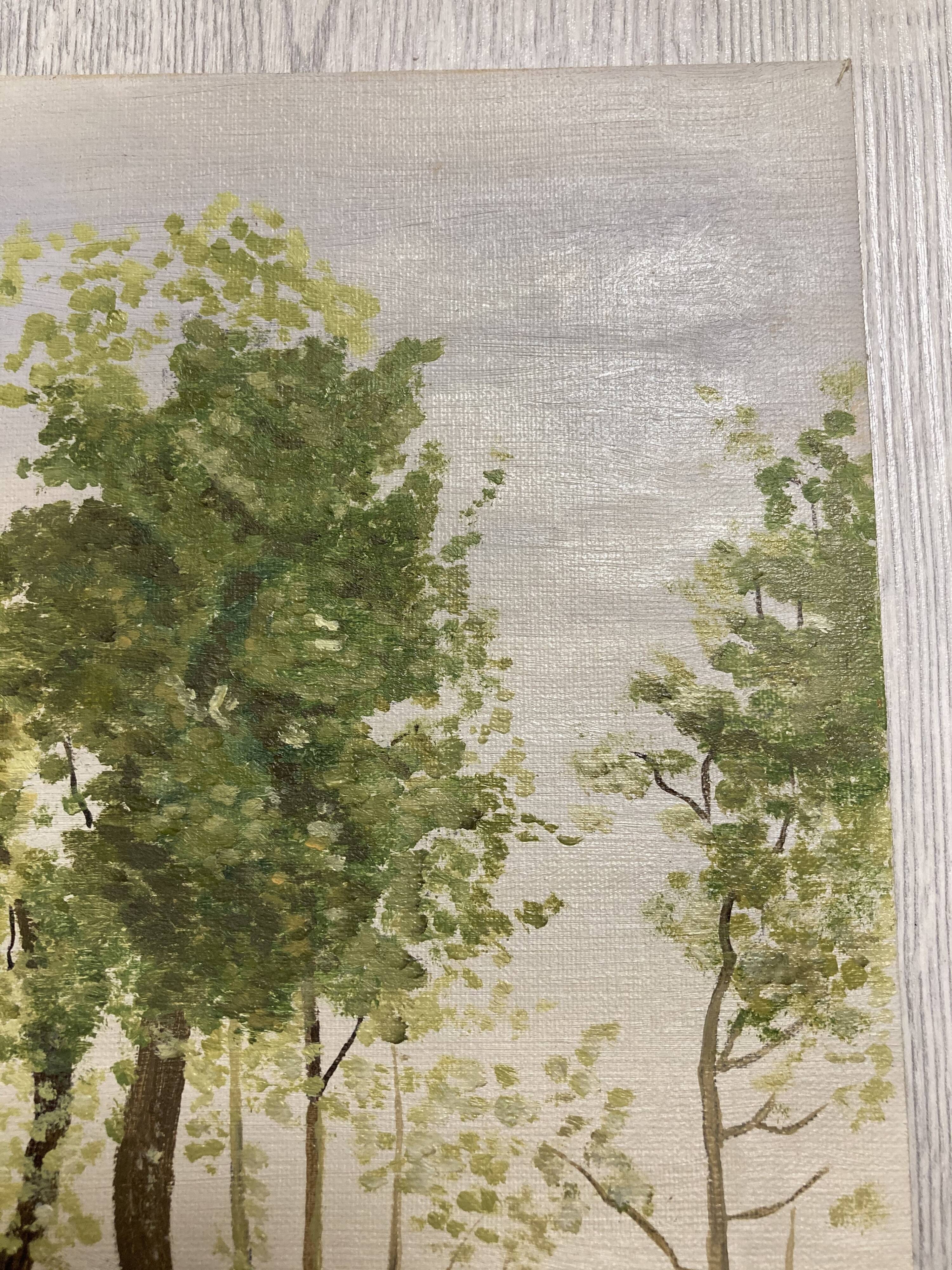 Oil on cardboard romantic landscape