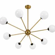 Stilnovo 1960s-style chandelier | Brass, metal and glass | 8x E14 | Vintage