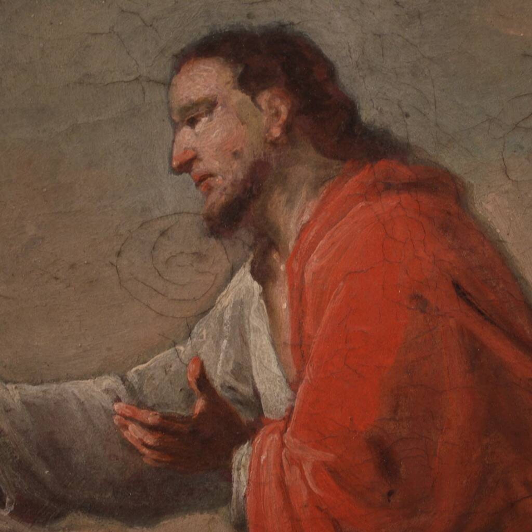 Round painting from the first half of the 19th century, the healing of the centurion's servant